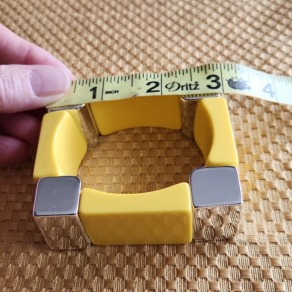 Yellow and Silver Stretch Bracelet Square Shape Geometric Chunky Bangle